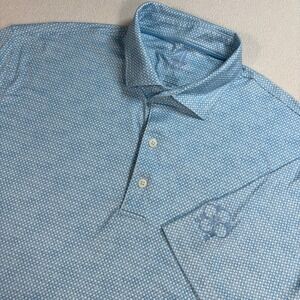 Johnnie-O Featherweight Polo Men's L Blue Jensen Geometric‎ Golf Shirt JMPO5910